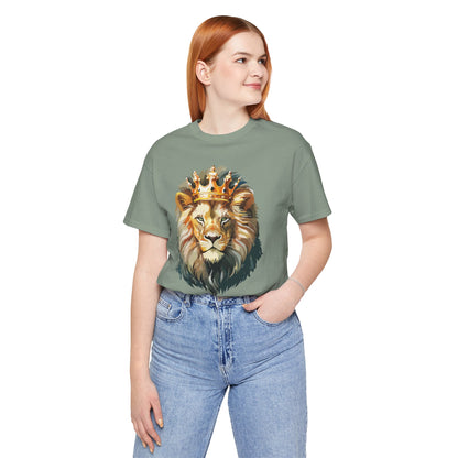 Lion with Crown Tee Unisex Cotton T-Shirt Regal King Lion Illustration, Wildlife Graphic Shirt - 1