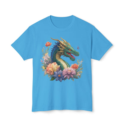 Dragon Art Tee Shirt Unisex Floral Print Cotton Tee USA Made