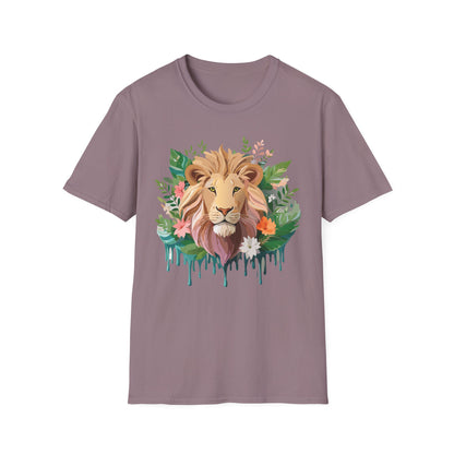 Lion Shirt Unisex Floral Lion Tee Animal Print Short Sleeve Tee