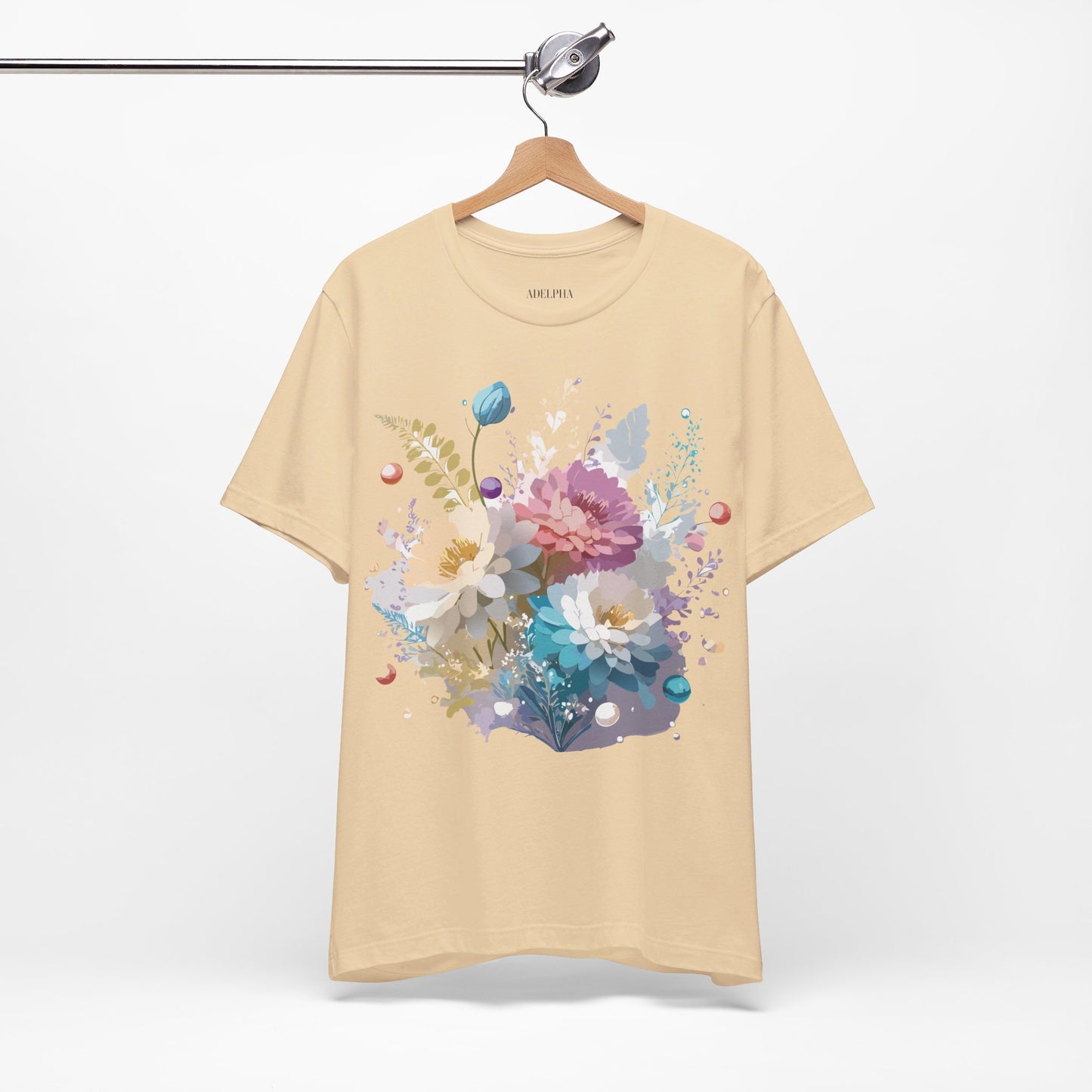 Natural Cotton Tee Shirt with Flowers