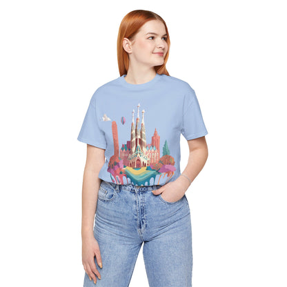 Natural Cotton Tee Shirt - Beautiful Places Collection - Barcelona Printify
