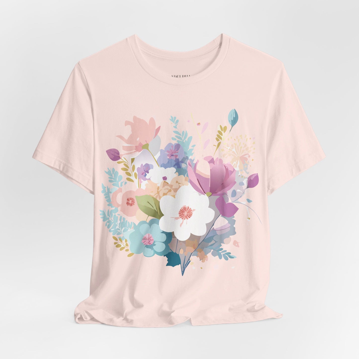 Natural Cotton Tee Shirt with Flowers