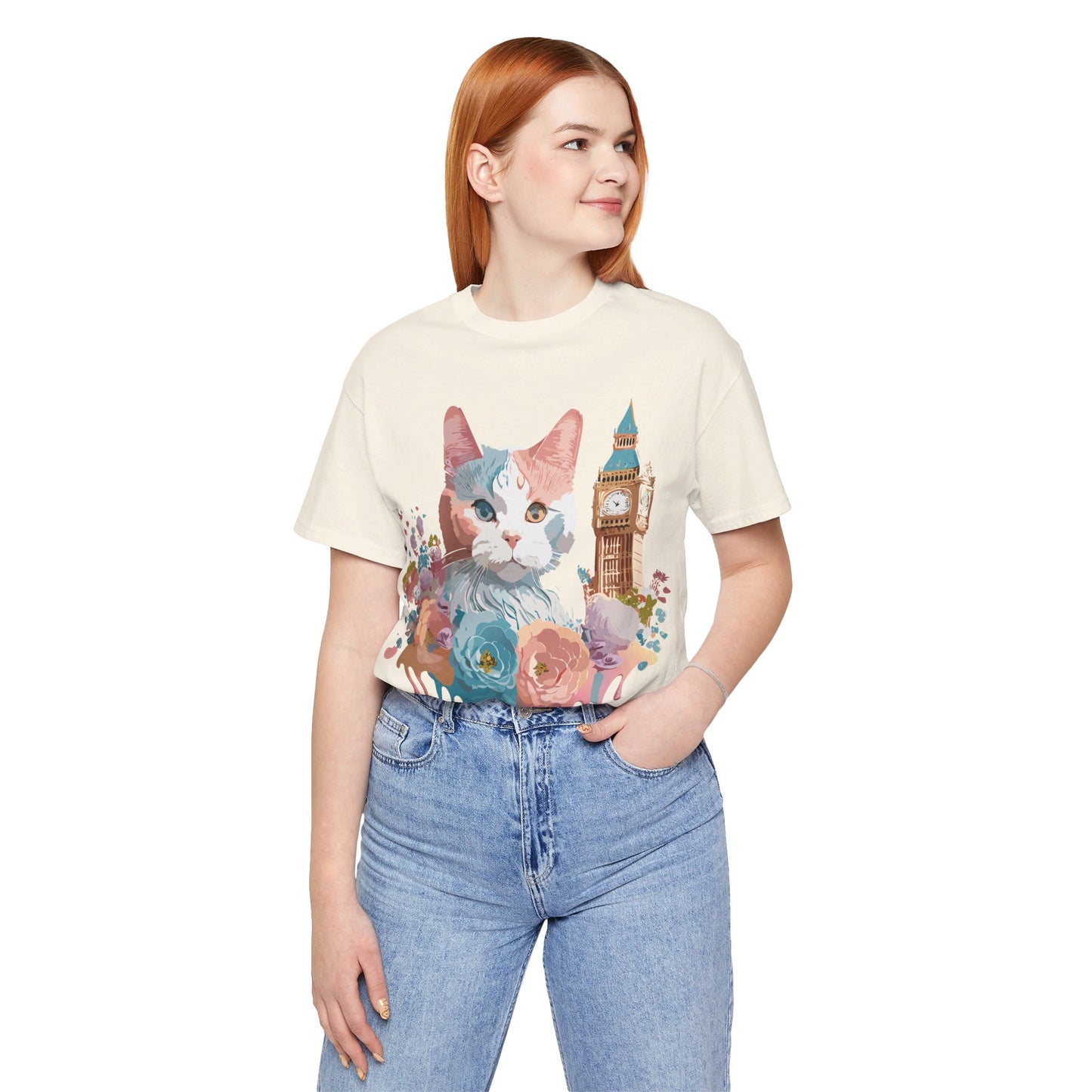 Natural Cotton Tee Shirt with Cat