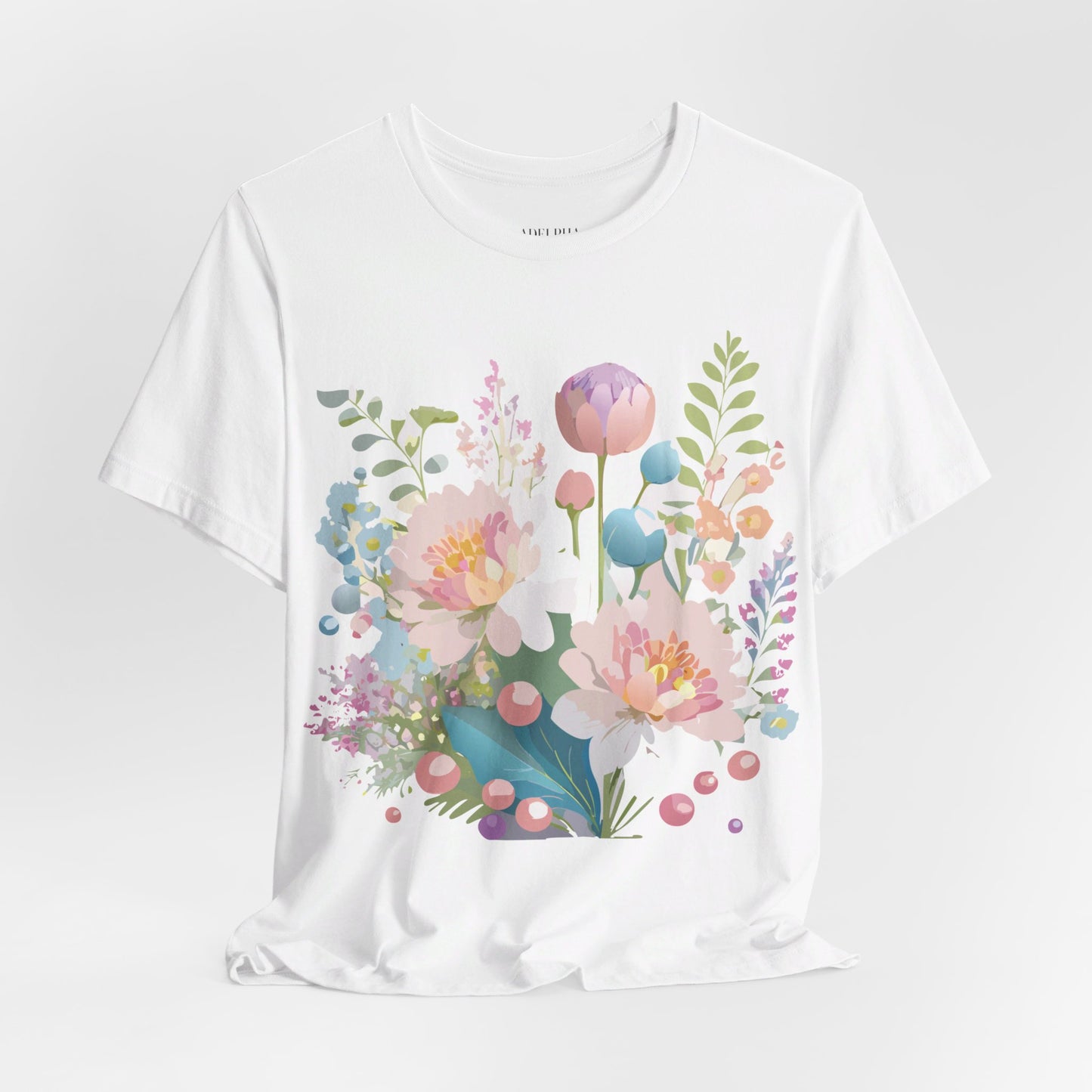 Natural Cotton Tee Shirt with Flowers