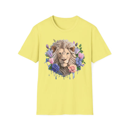 Unisex Floral Lion Tee Shirt Softstyle Gildan 64000 100 Percent Cotton