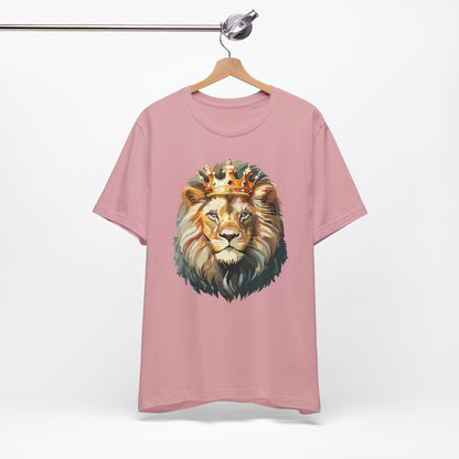 Lion with Crown Tee Unisex Cotton T-Shirt Regal King Lion Illustration, Wildlife Graphic Shirt - 1