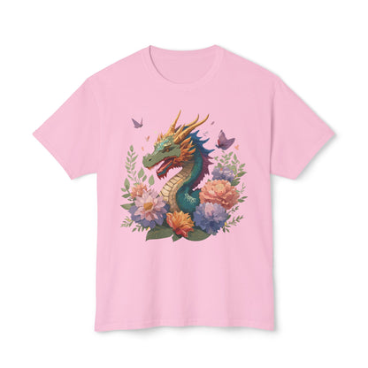 Dragon Art Tee Unisex Vintage Floral Tee Full Color Print HD Cotton