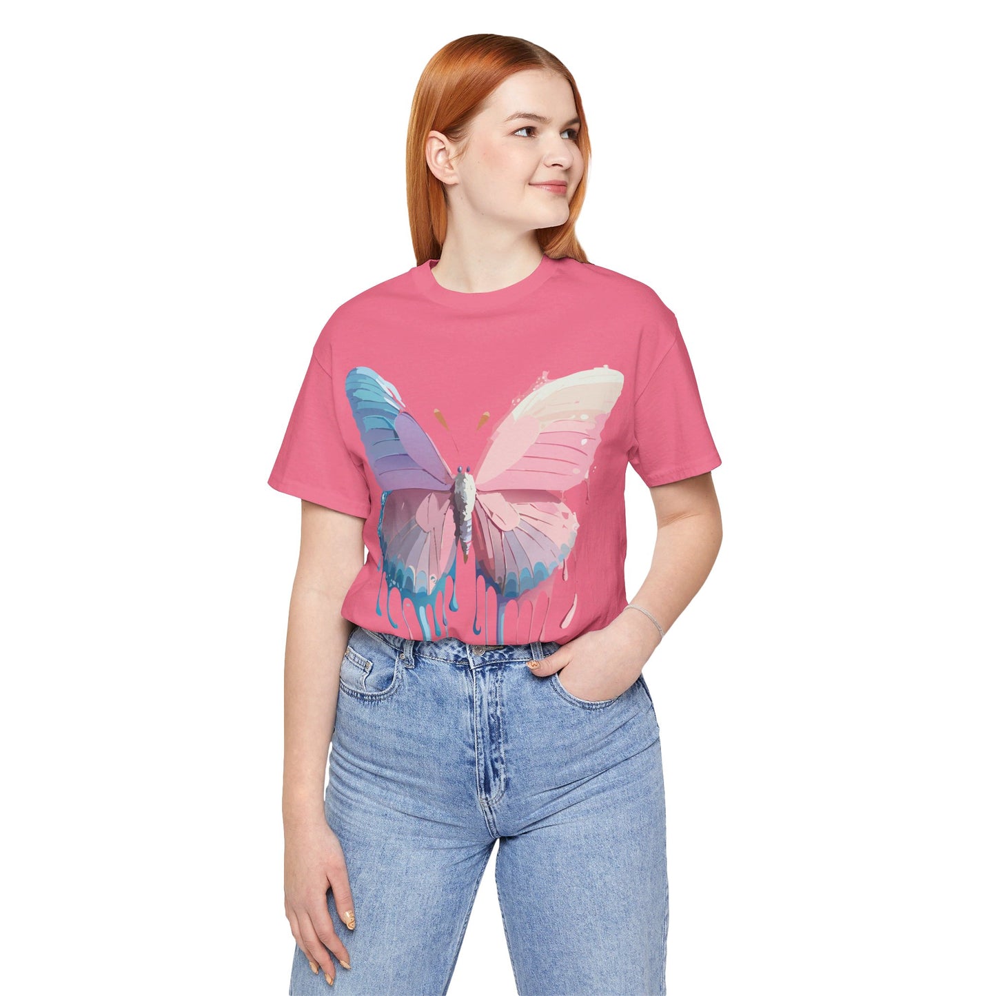 Natural Cotton Tee Shirt with Butterfly