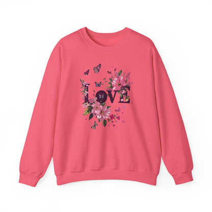 Unisex Floral Love Sweatshirt Fifty Fifty Cotton Poly Valentines Day Gift