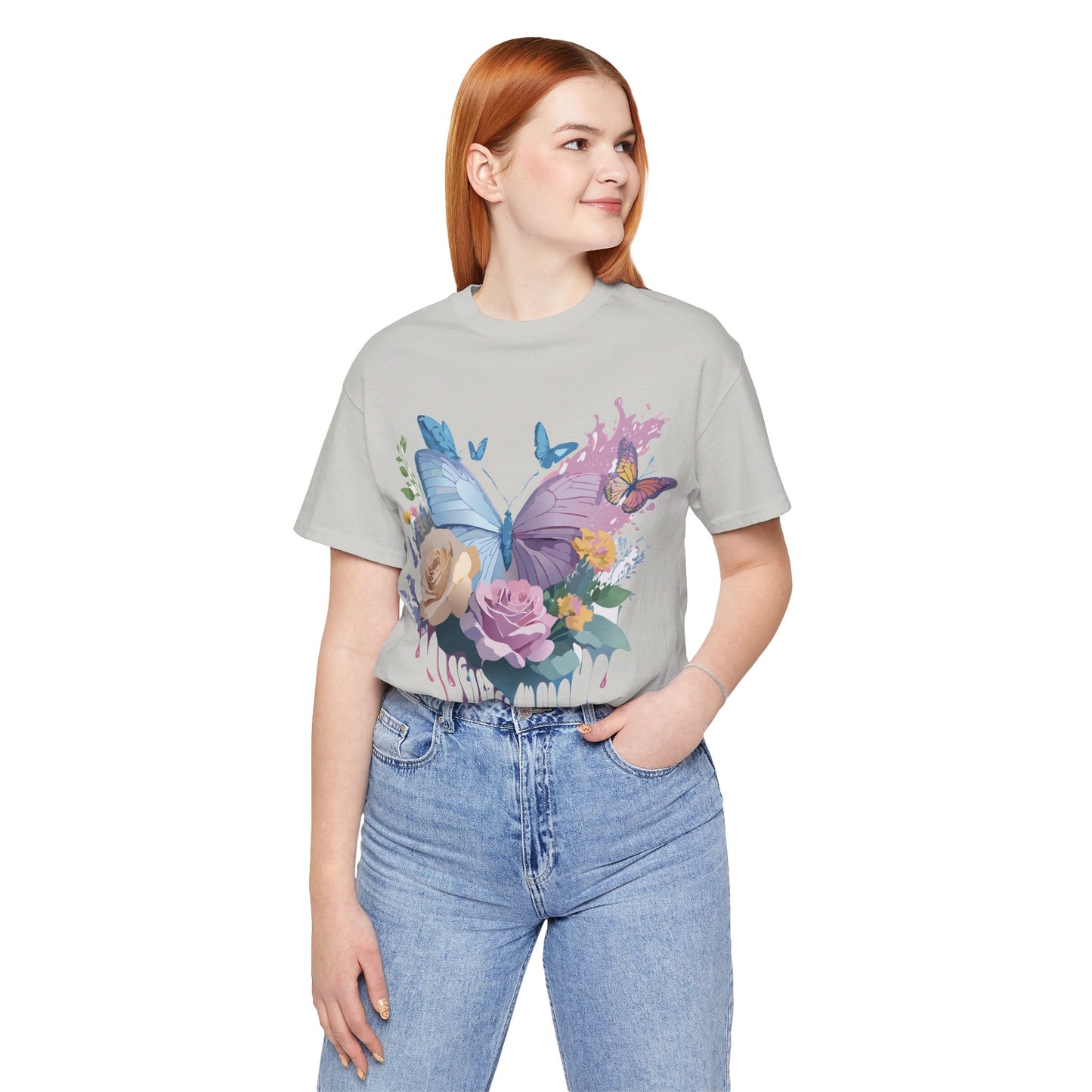 Natural Cotton Tee Shirt with Butterfly