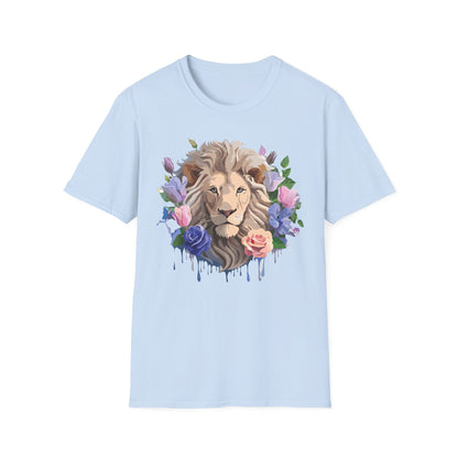 Unisex Floral Lion Tee Shirt Softstyle Gildan 64000 100 Percent Cotton