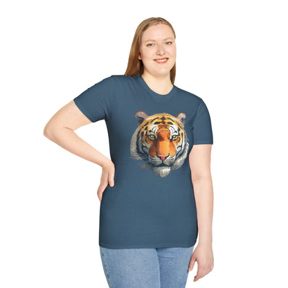 Tiger Print T Shirt Unisex Animal Tee 100 Percent Cotton Softstyle Gildan 64000