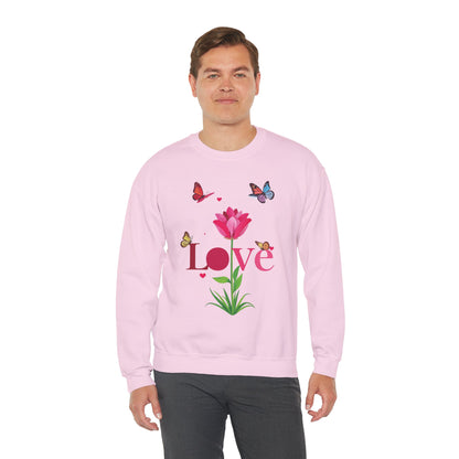 Unisex Floral Love Sweatshirt Floral Butterfly Design Cotton Poly Valentines Day