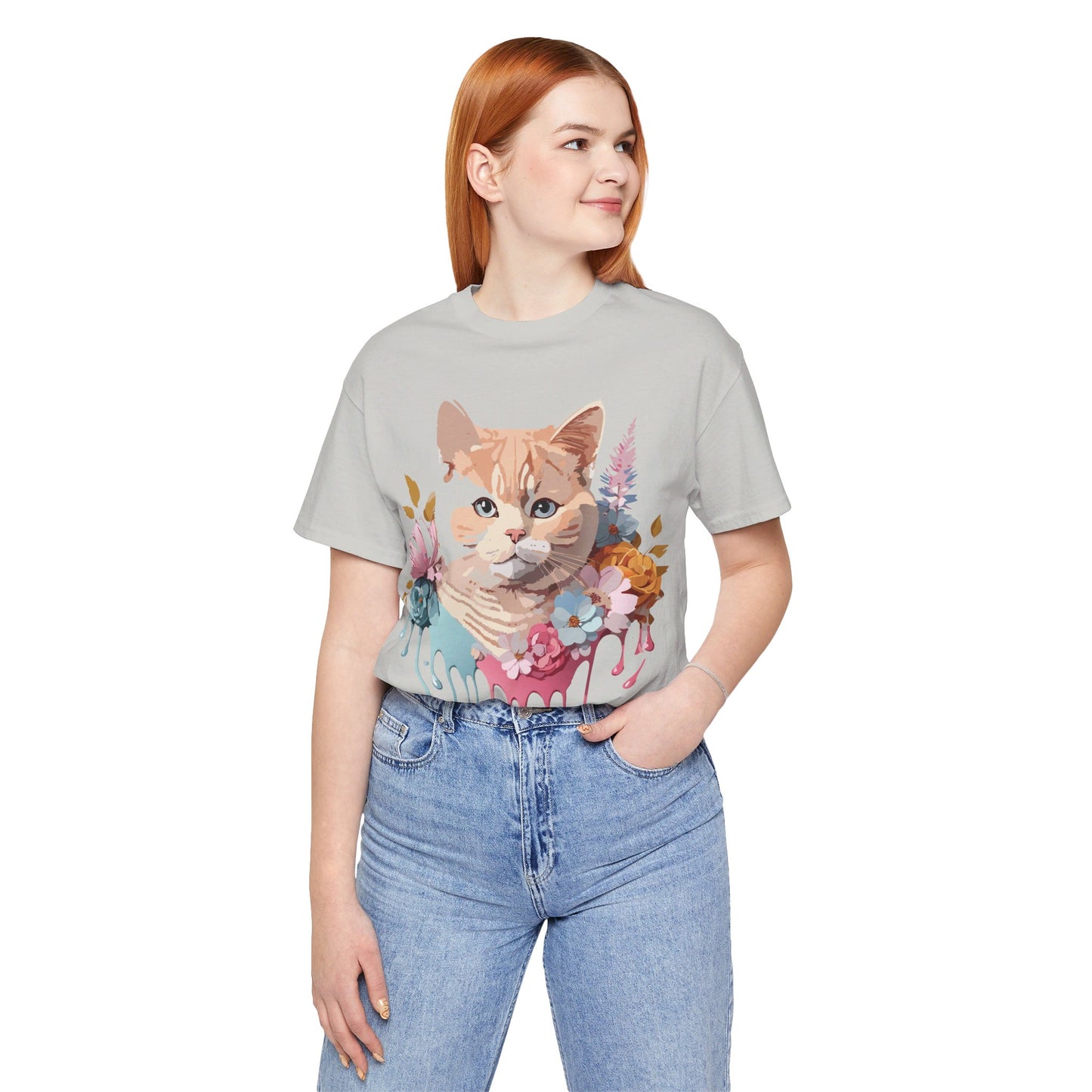 Natural Cotton Tee Shirt with Cat