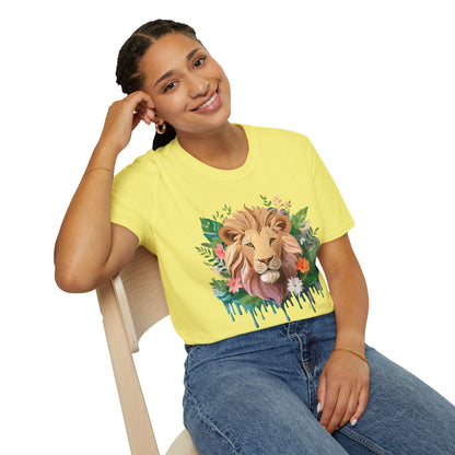 Lion Shirt Unisex Floral Lion Tee Animal Print Short Sleeve Tee
