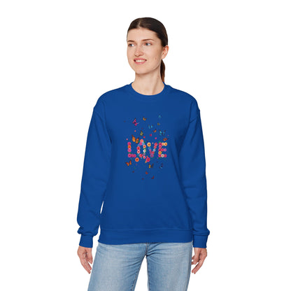 Unisex Floral Love Butterfly Sweatshirt 50 50 Cotton Poly Valentines Day