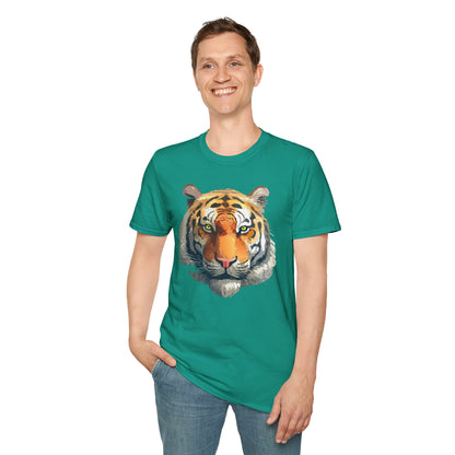 Tiger Print T Shirt Unisex Animal Tee 100 Percent Cotton Softstyle Gildan 64000