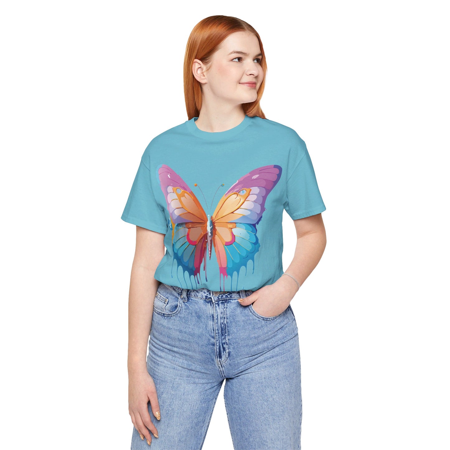 Natural Cotton Tee Shirt with Butterfly