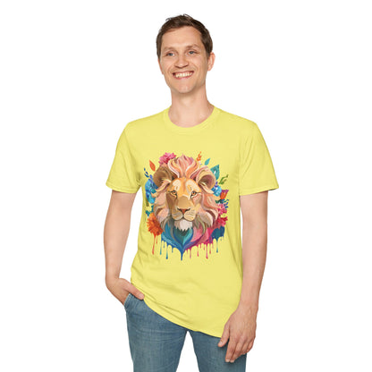Lion Shirt Unisex Floral Lion Tee Gildan Softstyle 64000 Lightweight Cotton Tee
