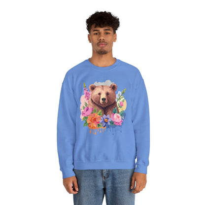 Unisex Floral Bear Sweatshirt With Art Design Animals Print Graphic
