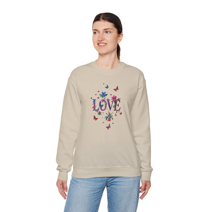 Unisex Floral Love Sweatshirt, Love Floral Sweatshirt, Floral Butterfly Sweatshirt, 50/50 Cotton-Poly Valentine's Day Sweatshirt 03
