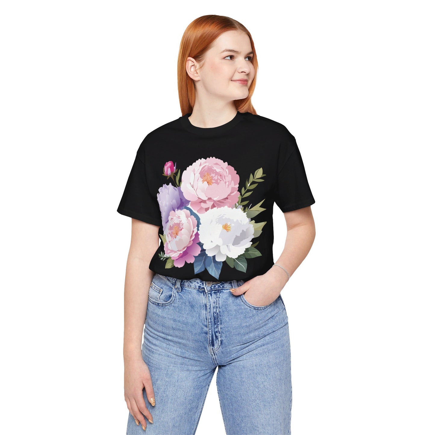 Natural Cotton Tee Shirt with Flowers