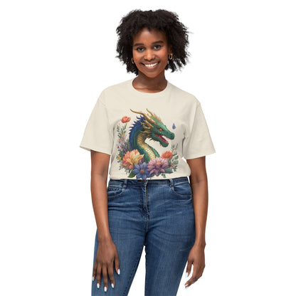 Dragon Art Tee Shirt Unisex Floral Print Cotton Tee USA Made
