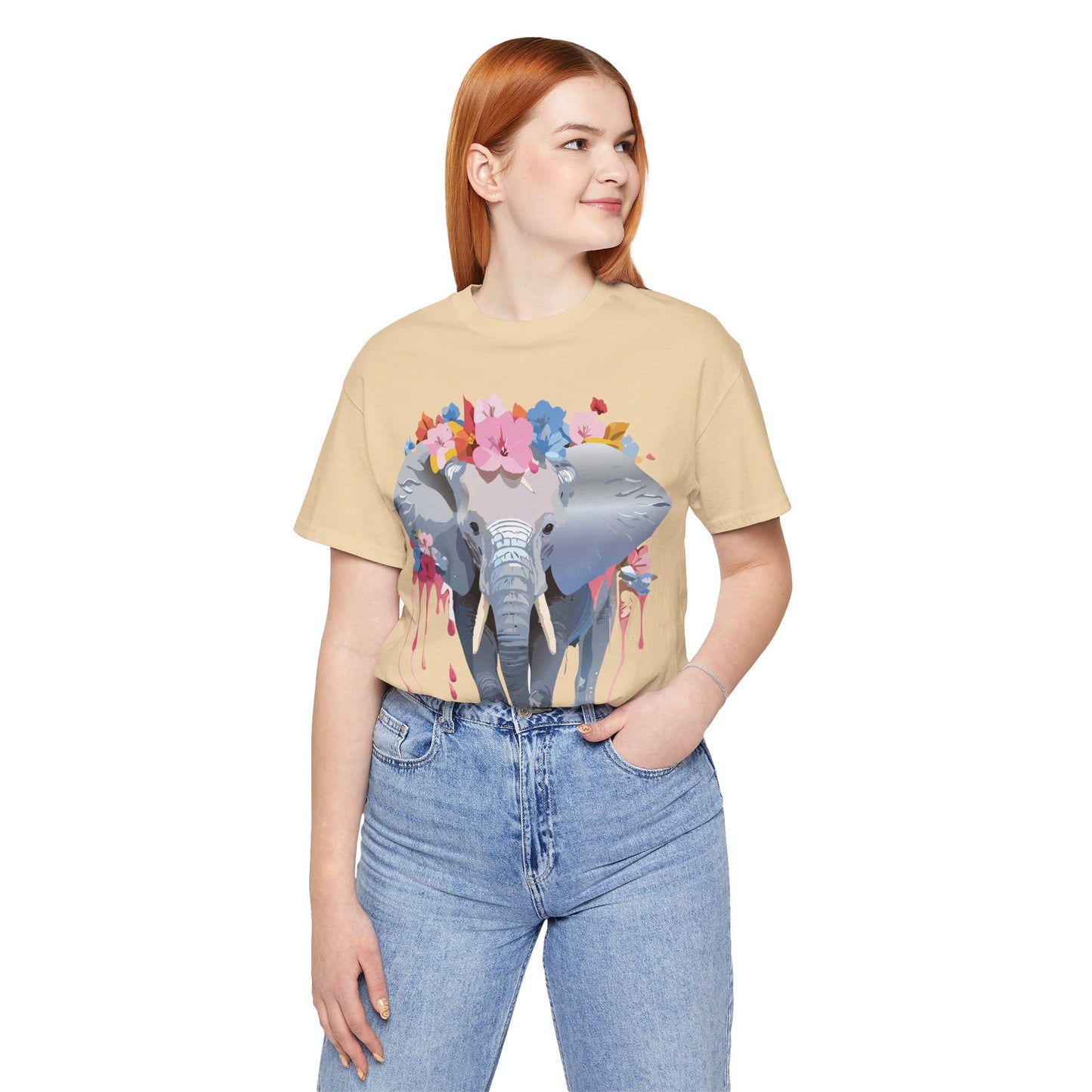 T-shirt en coton naturel avec motif éléphant