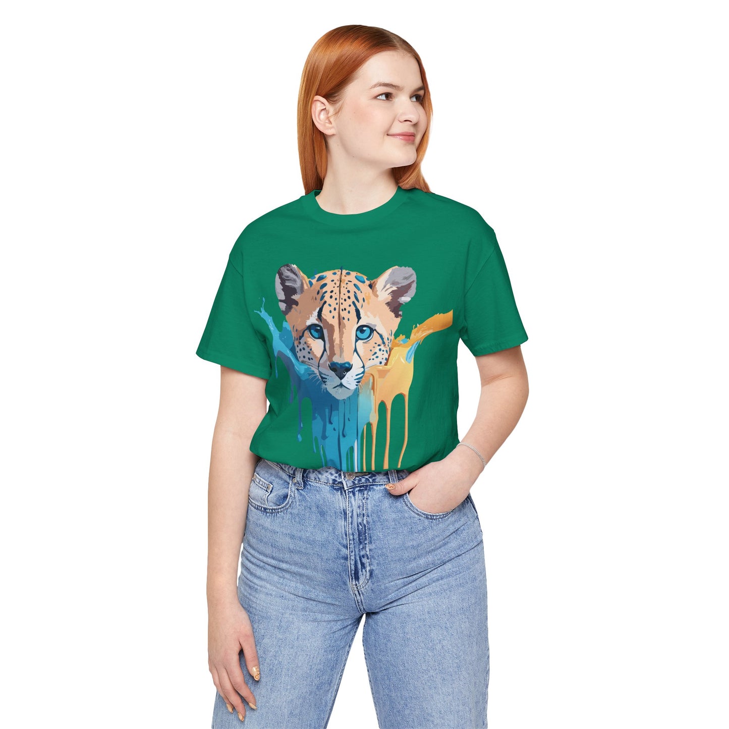 Natural Cotton Tee Shirt with Cheetah