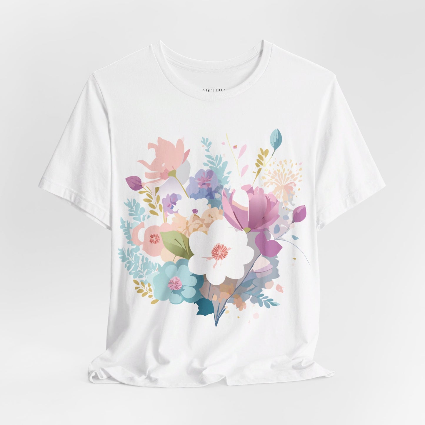 Natural Cotton Tee Shirt with Flowers