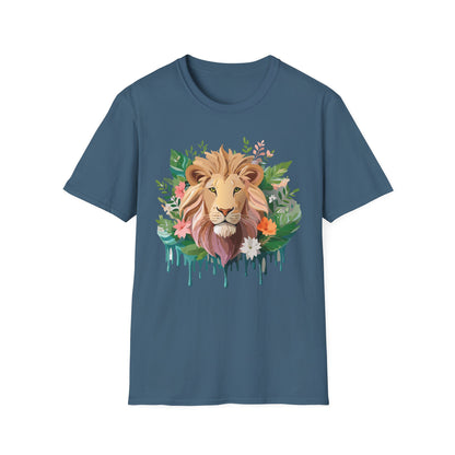 Lion Shirt Unisex Floral Lion Tee Animal Print Short Sleeve Tee