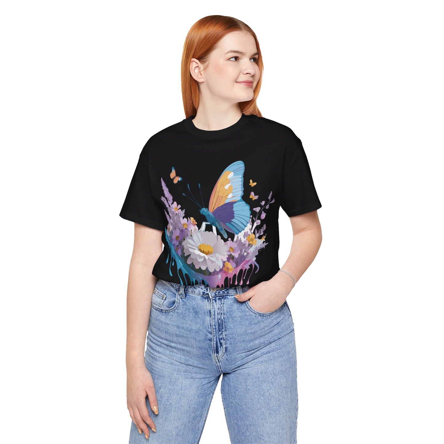 Natural Cotton Tee Shirt with Butterfly