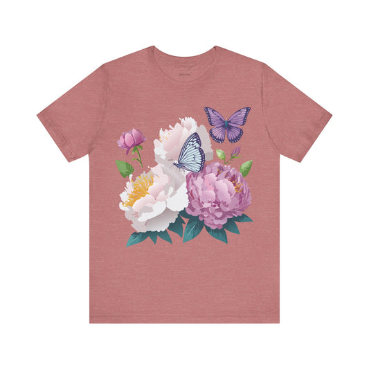 Natural Cotton Tee Shirt with Flowers