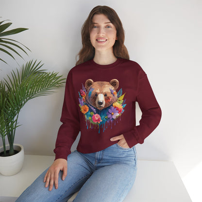 Unisex Floral Bear Sweatshirt Art Design Animals Gildan 18000 Crewneck