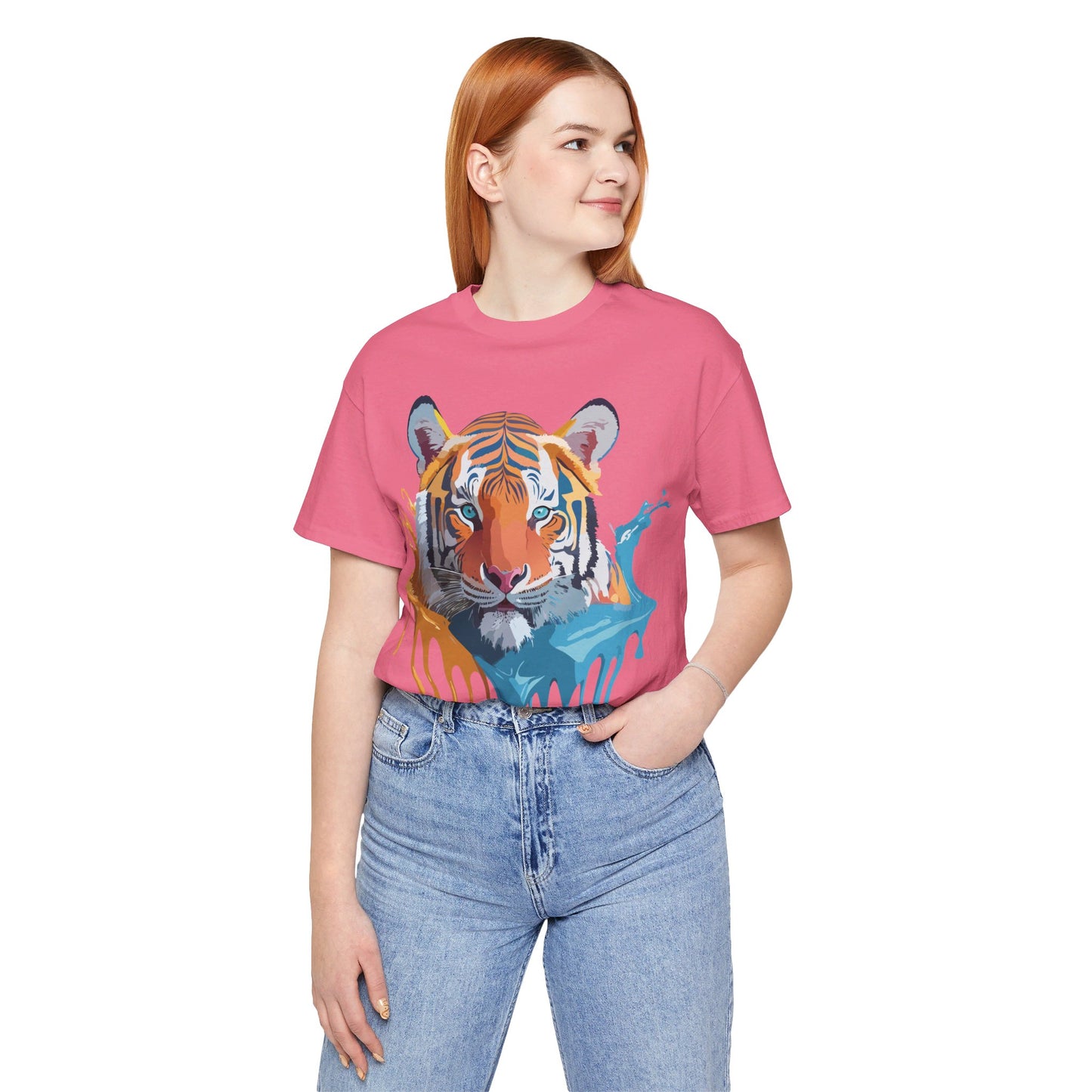 T-shirt en coton naturel avec motif tigre