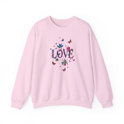 Unisex Floral Love Sweatshirt, Love Floral Sweatshirt, Floral Butterfly Sweatshirt, 50/50 Cotton-Poly Valentine's Day Sweatshirt 03