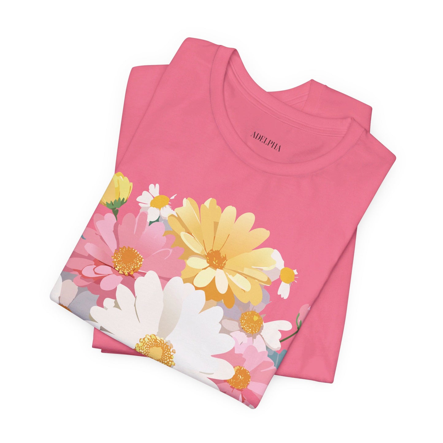 Natural Cotton Tee Shirt with Flowers