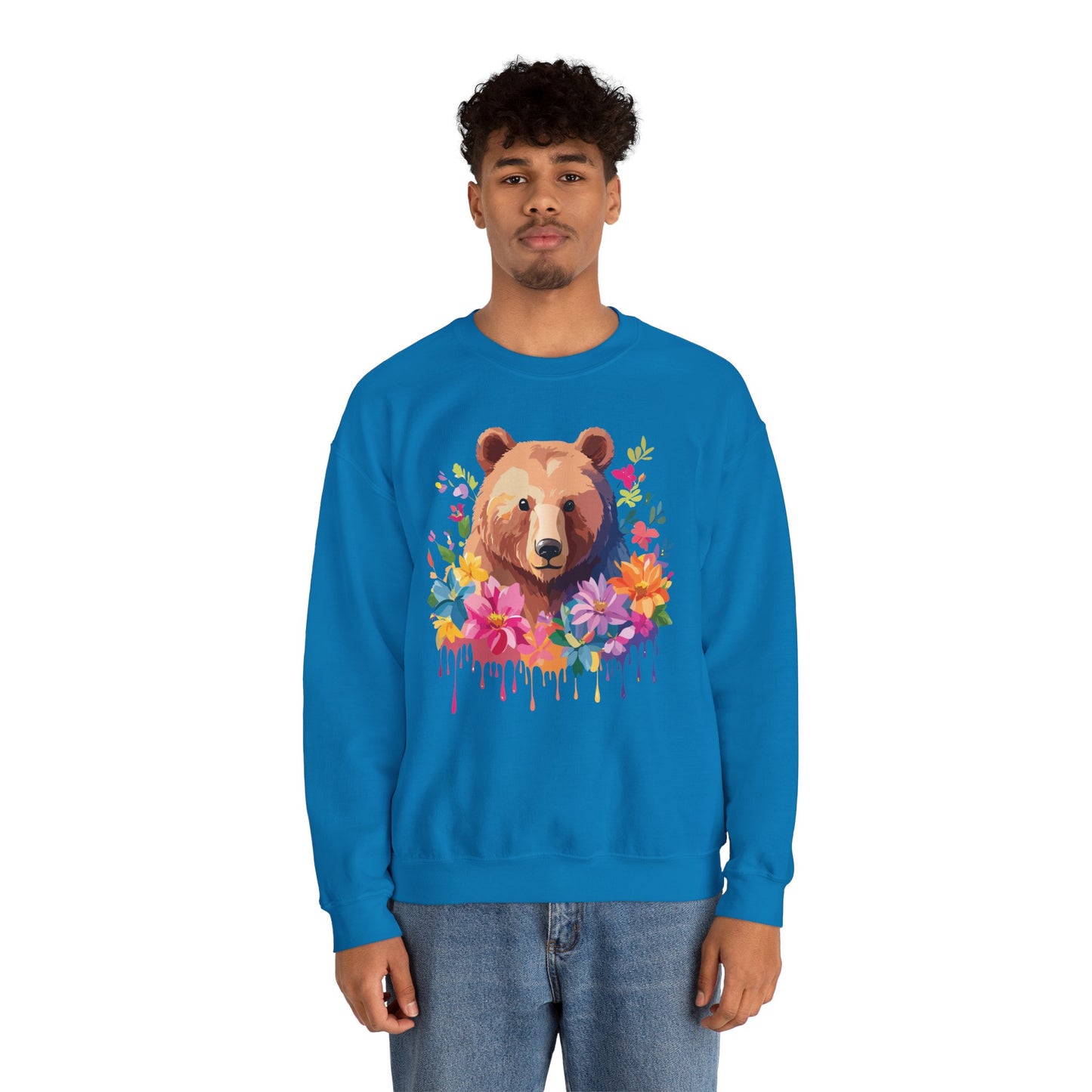 Unisex Floral Bear Sweatshirt, Animals Sweatshirt, Floral Sweatshirt, Art Design Sweatshirt