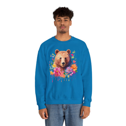 Unisex Floral Bear Sweatshirt With Art Design Animals Sweatshirt