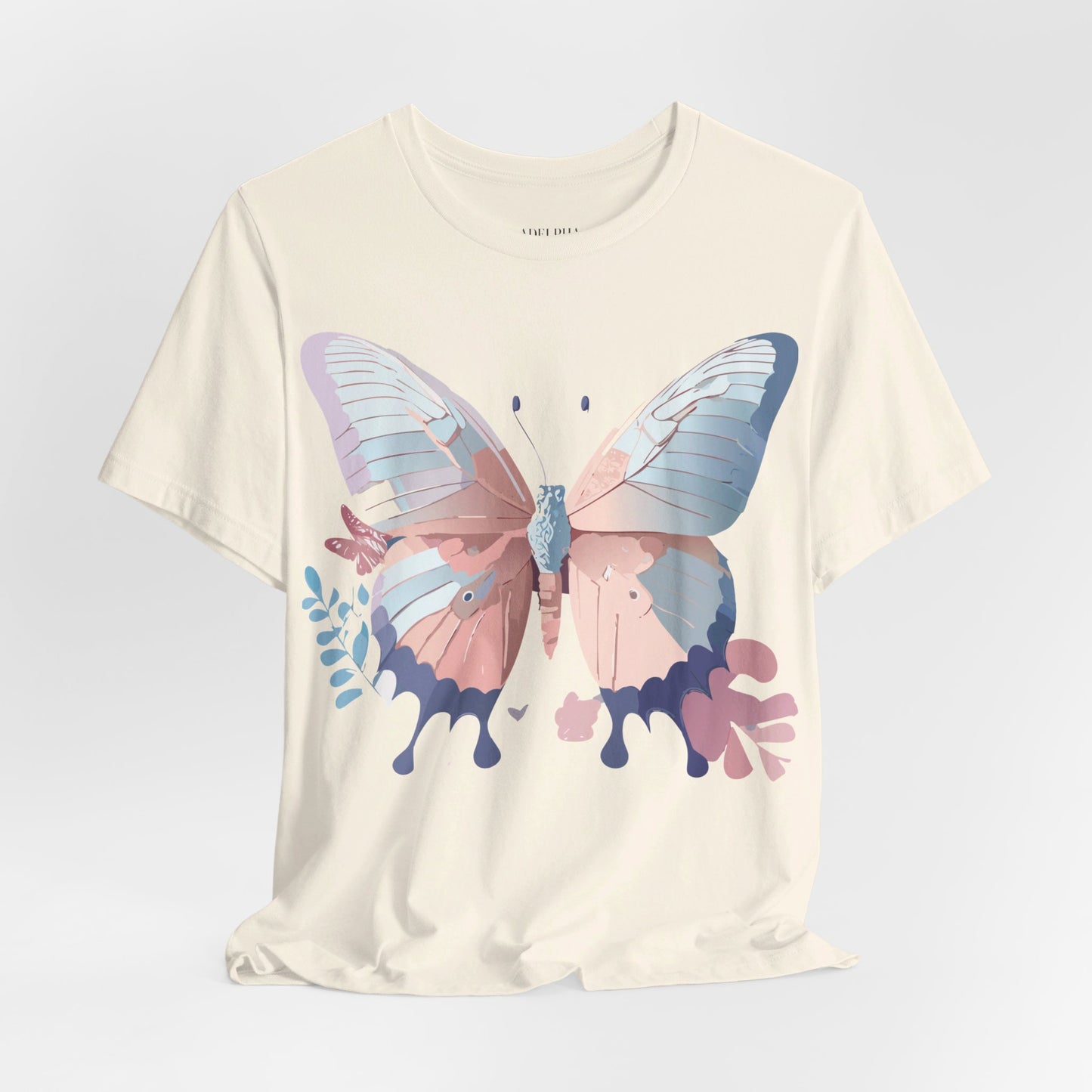 Natural Cotton Tee Shirt with Butterfly