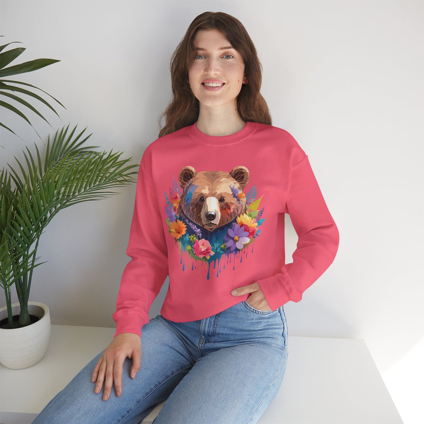 Unisex Floral Bear Sweatshirt, Animals Sweatshirt, Floral Sweatshirt, Art Design Sweatshirt
