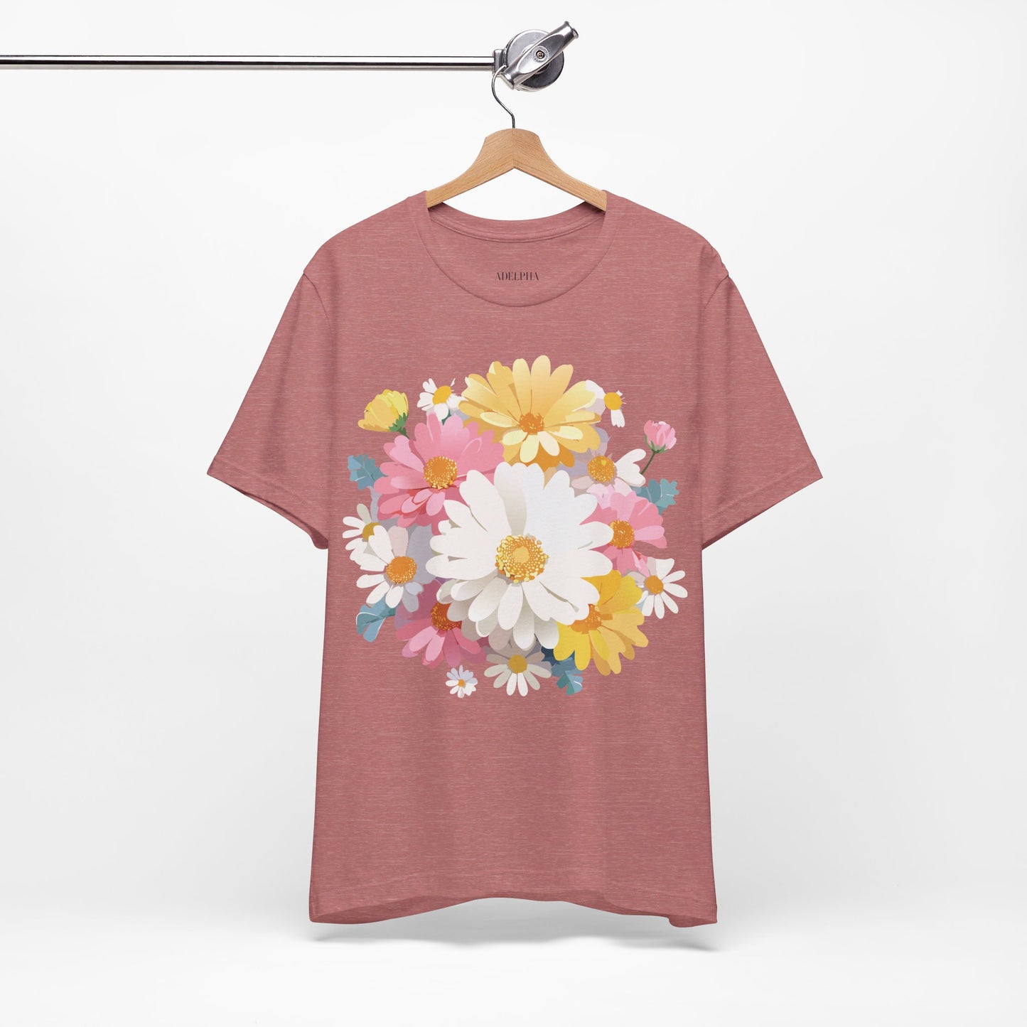 Natural Cotton Tee Shirt with Flowers