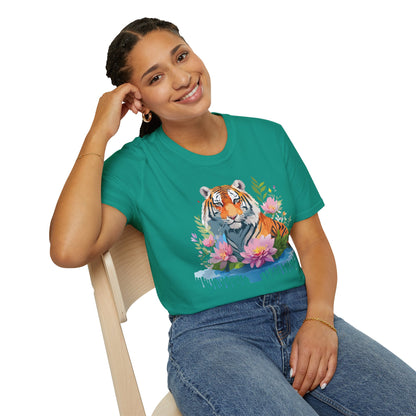 Tiger Print Unisex T Shirt Gildan Softstyle 64000 Animal Tee