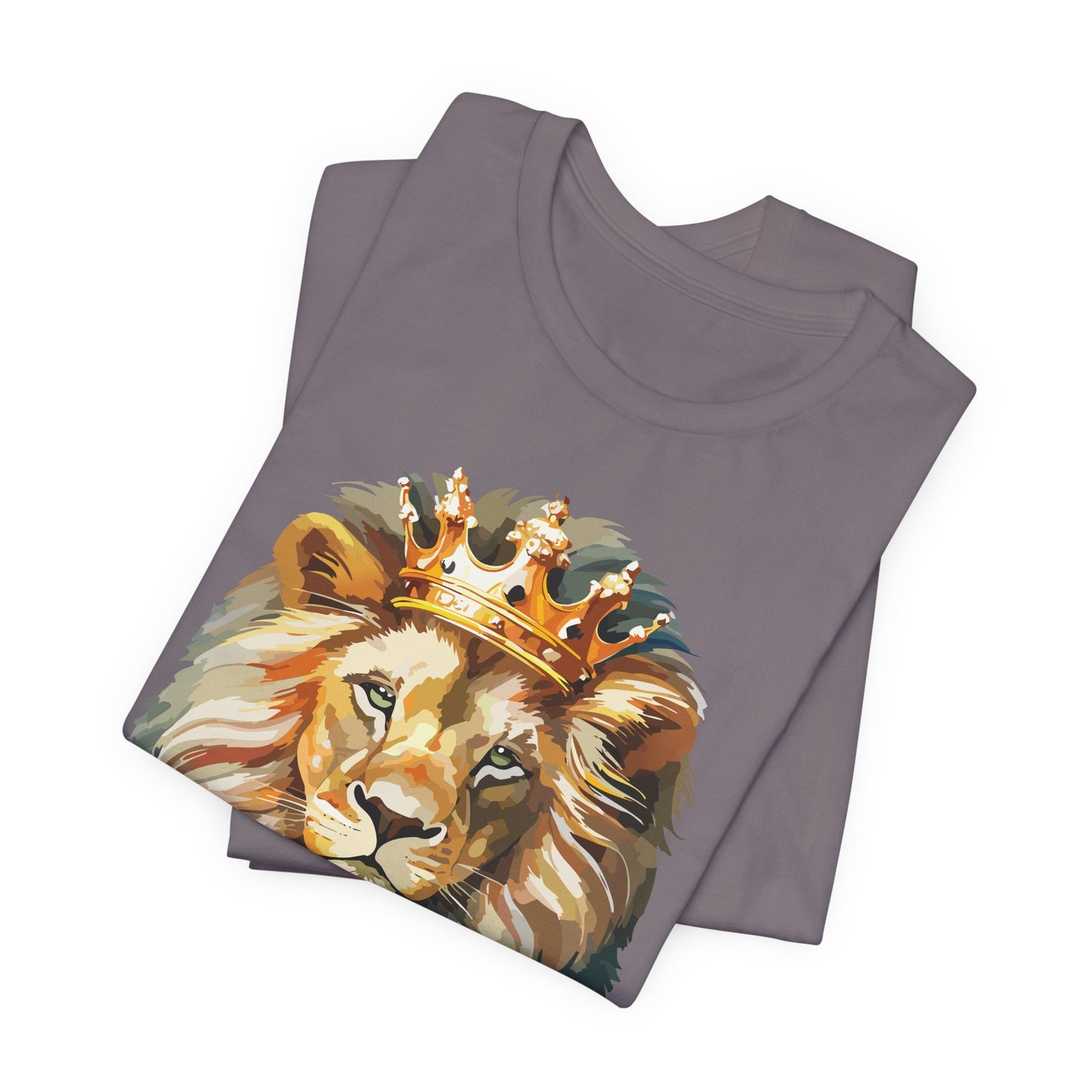 Lion with Crown Tee Unisex Cotton T-Shirt Regal King Lion Illustration, Wildlife Graphic Shirt - 1
