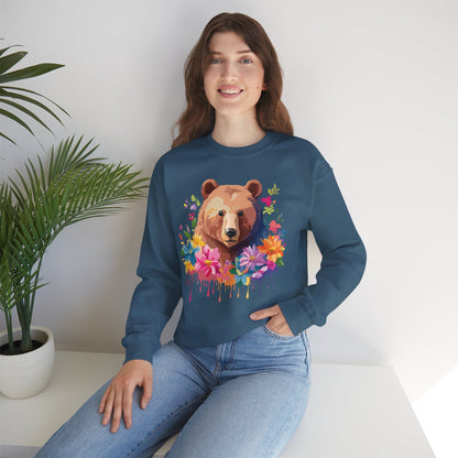 Unisex Floral Bear Sweatshirt With Art Design Animals Sweatshirt