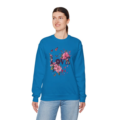 Unisex Floral Love Sweatshirt Fifty Fifty Cotton Poly Valentines Day Gift