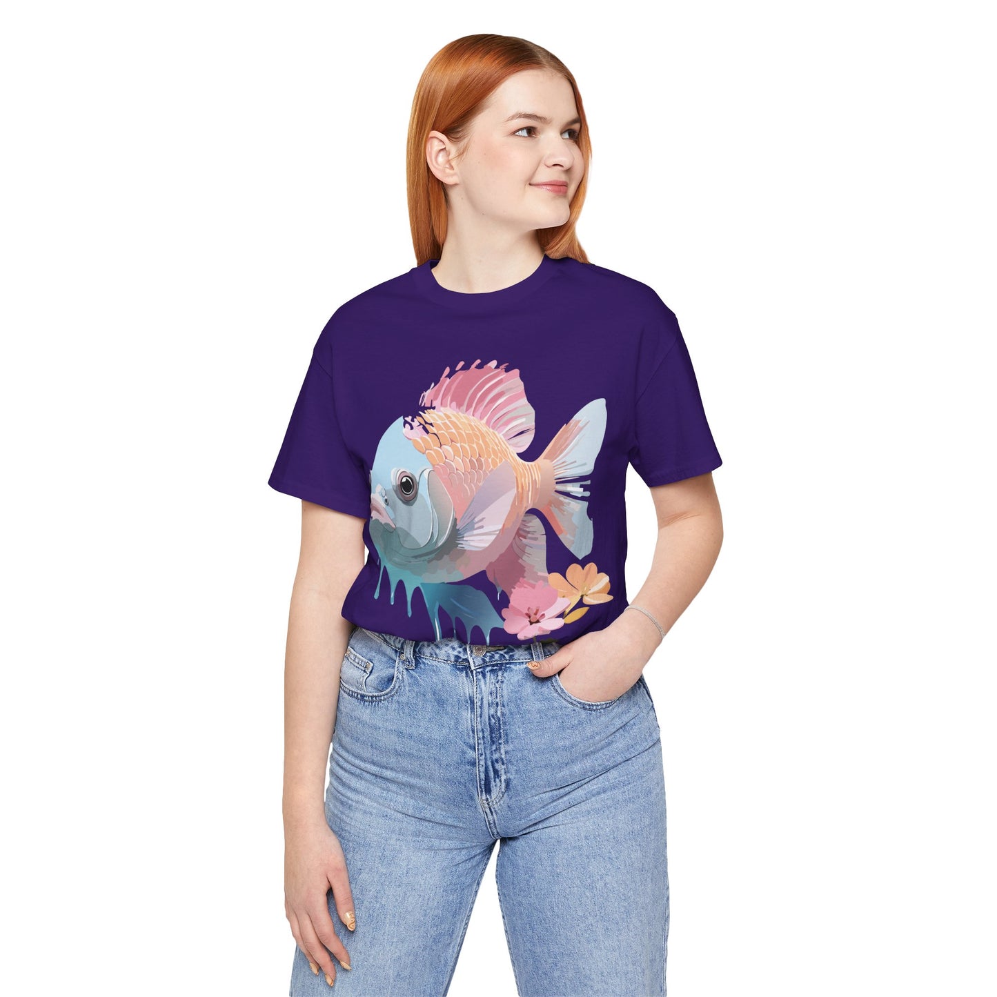 Natural Cotton Tee Shirt with Fish