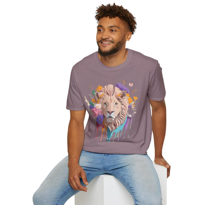 Unisex Lion Shirt Floral Lion Tee Softstyle 64000 Gildan Cotton Tee