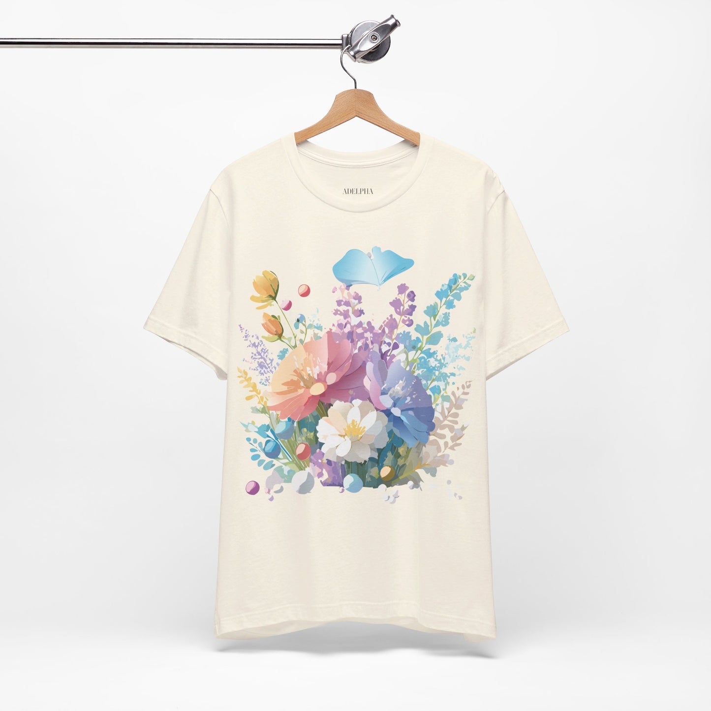 Natural Cotton Tee Shirt with Flowers