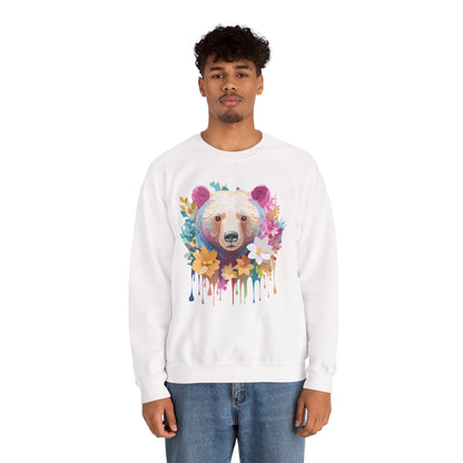 Unisex Floral Bear Sweatshirt With Art Design Gildan 18000 Crewneck